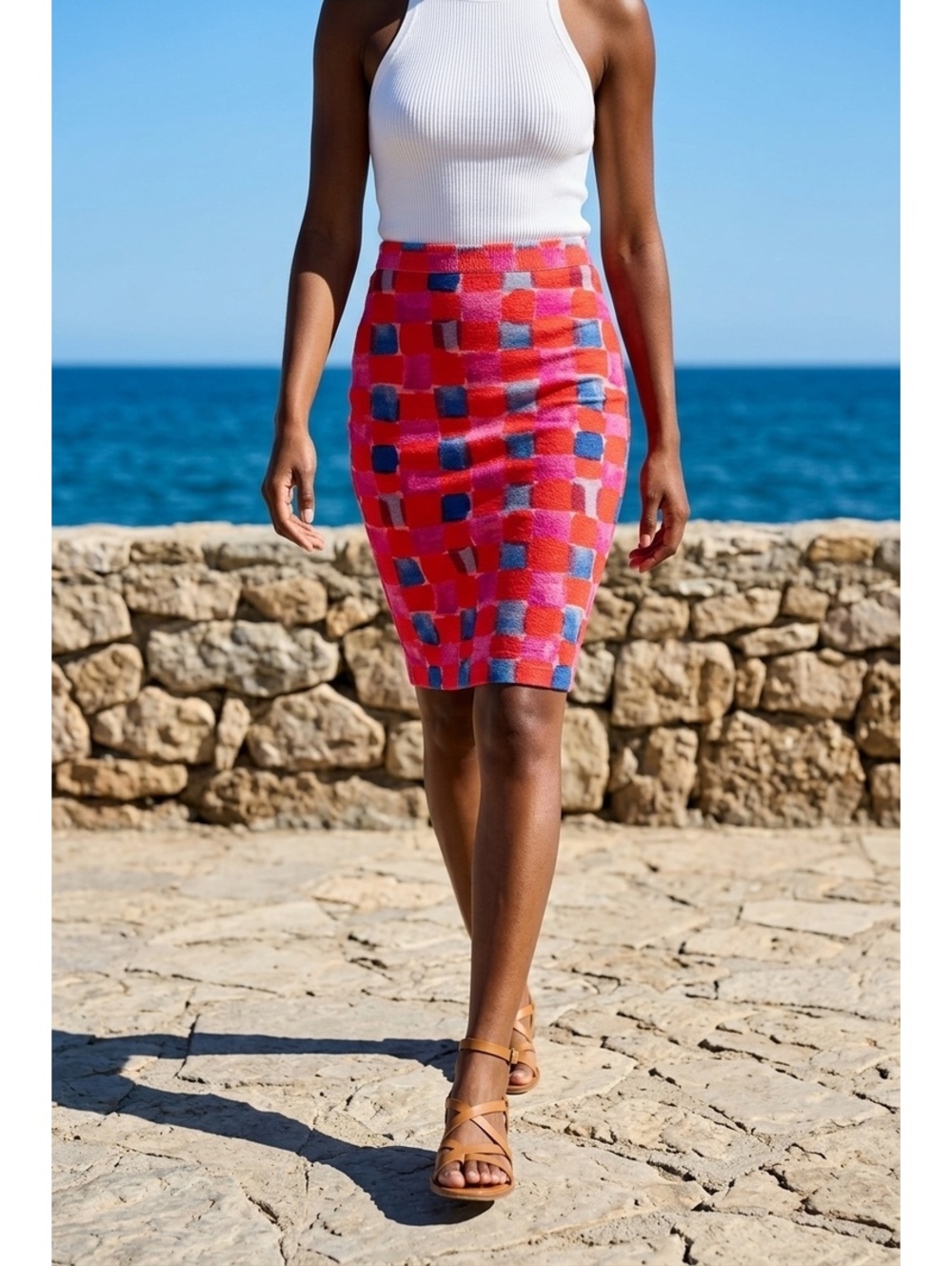 Maeve by Anthropologie Women's Pink and Red Checkered Pencil Skirt Size Small